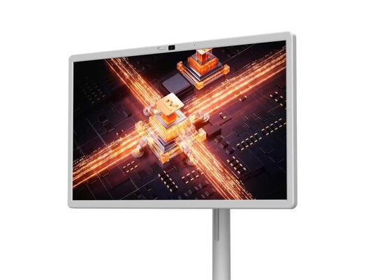 Fabriek verkoop 32 inch wit oplaadbare ktv restaurant tonen kamer podium touch android panelen tablet met beweegbare wielen een camera en luidsprekers