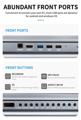 Nieuwere versie Android-systeem Interactief platte paneel met hoog contrast 1200:1 En cursorsnelheid 100 Dot/S 20 Touch Point ondersteund met scherm delen interactief whiteboard