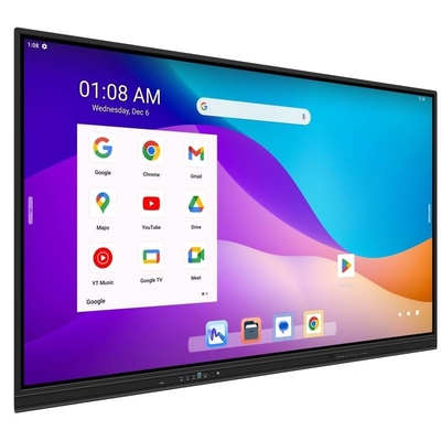86-inch Google EDLA gecertificeerd interactief smart panel. Android 13 met ingebouwd Enjoy-systeem. OPS-slot. Optioneel camera en mobiele standaard.
