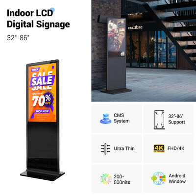 Hoogwaardige 55 65 inch vloer staan binnen LCD reclame spelen totem digitale signage hd reclame kiosk 4k touchscreen
