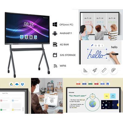 Interactief platte paneel met Android 13 of 14 4mm gehard glas en 6 Array microfoon ingebouwd in Smart Whiteboard