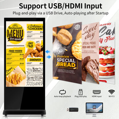 Digital Signage Floor Stand Kiosk met 0.210 ((H) X 0.630 ((V) Mm Dot Pitch, DP Output en 8ms Reactietijd voor reclame binnen