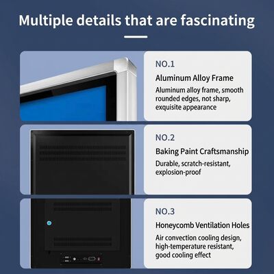 Digitale borden met kijkhoek > 178° en opslagtemperatuur -20°C tot 60°C met cloudgebaseerde of on-premise CMS