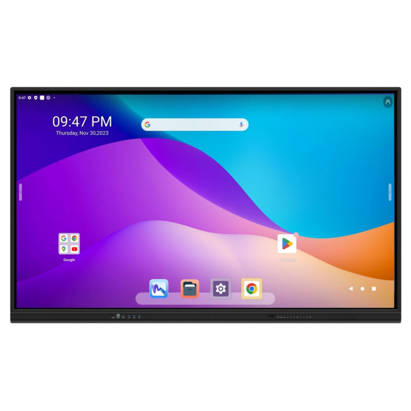 86-inch Google EDLA gecertificeerd interactief smart panel. Android 13 met ingebouwd Enjoy-systeem. OPS-slot. Optioneel camera en mobiele standaard.