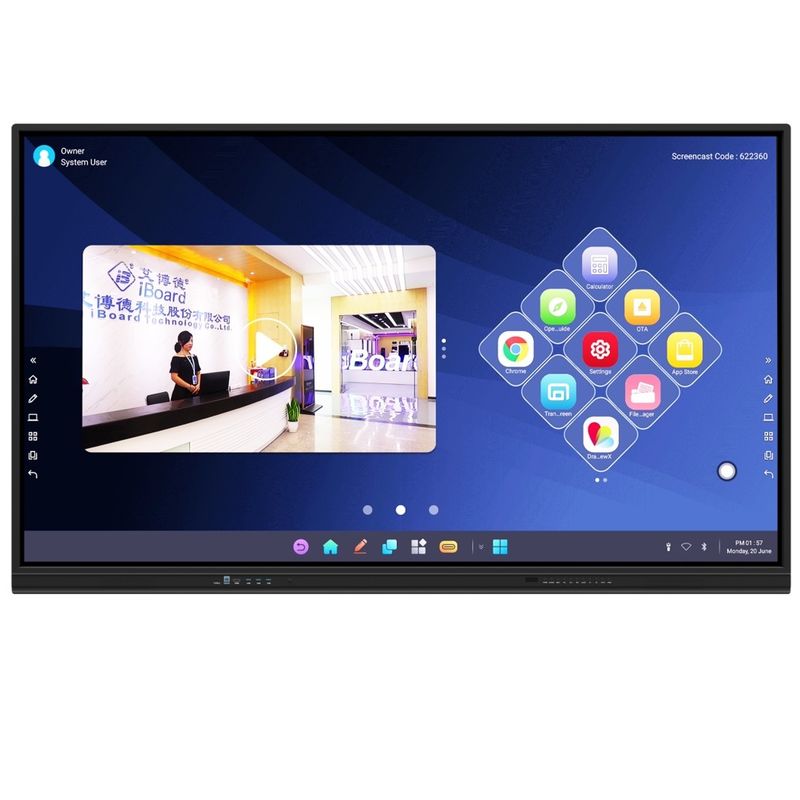 Ervaar de kracht van interactieve touchscreen monitor 2mm nauwkeurigheid 15W * 2 of 20W * 2 luidsprekers en draadloze scherm projectie