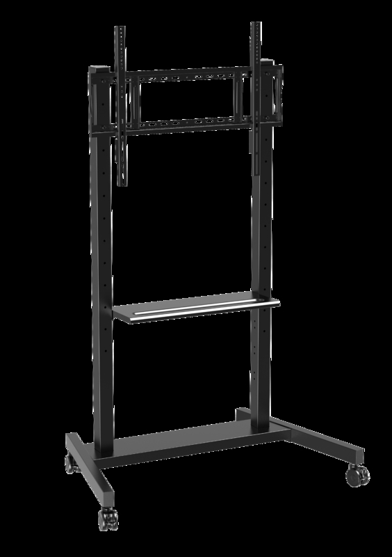 Fabrieksgroothandel 55"-86" Verstelbare Mobiele TV-standaard met wielen Compatibiliteit Interactief Whiteboard Smart Panel Tot 220 lbs Stalen Frame Rolwagen voor TV